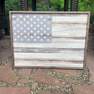 NEW🇺🇸Kendrick Home Farmhouse rustic wood frame USA Flag Wall Sign Art